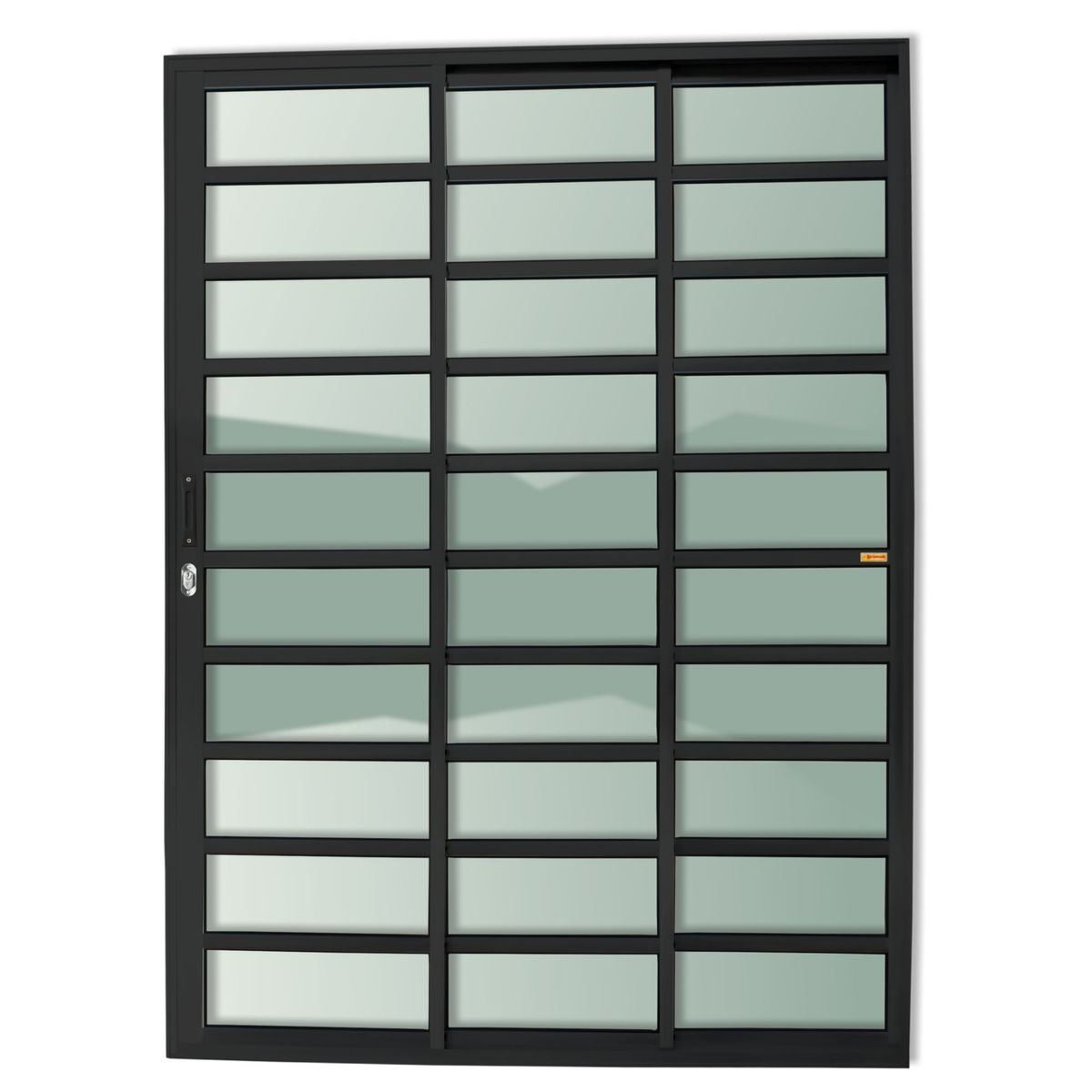 Porta de Correr com Travessa Alumínio Preto 3 Folhas Esquerda 210x180x11,5cm Super 25, marca Brimak - Foto Principal
