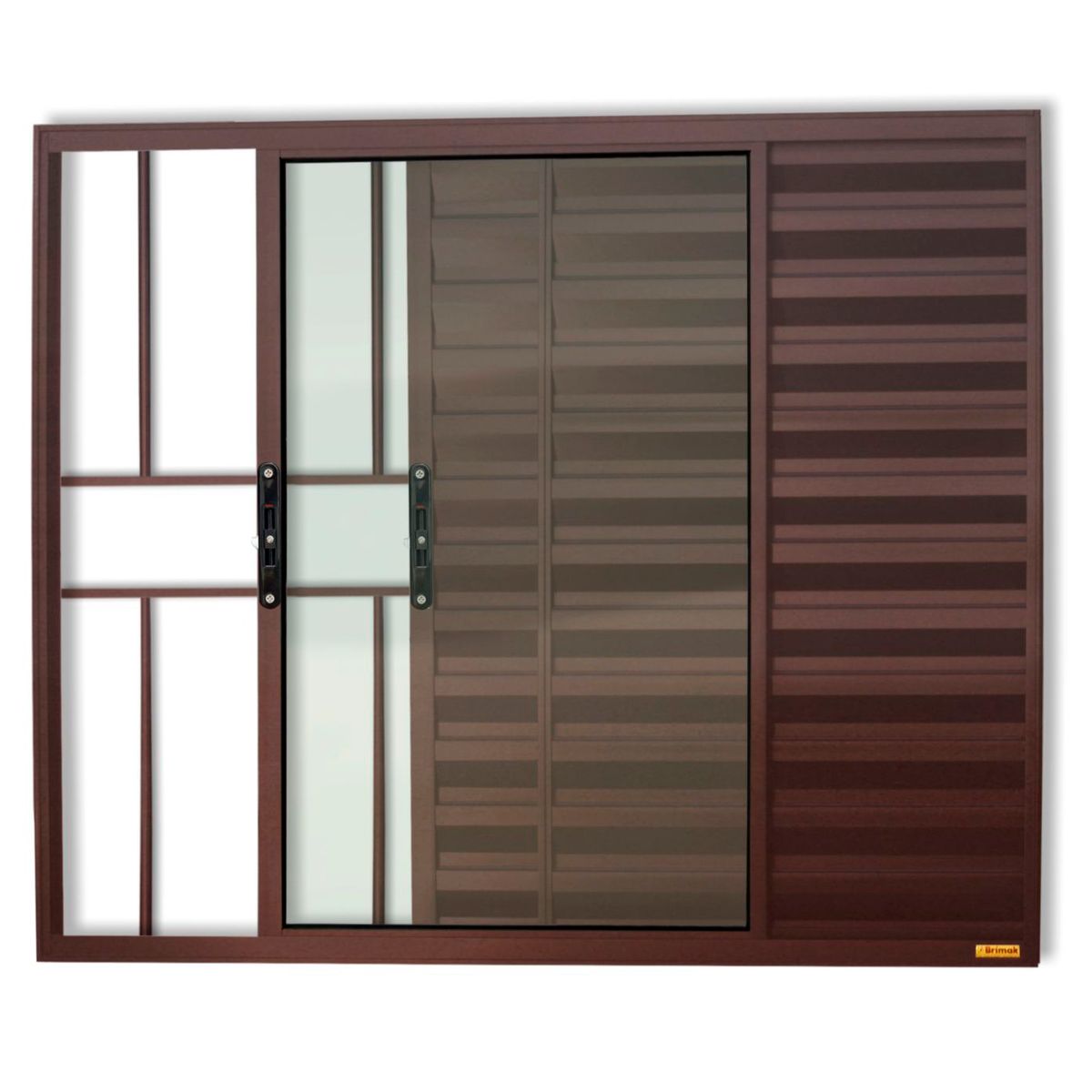 Janela Veneziana Alumínio Corten 3 Folhas Com Grade Esquerda 100x120x8cm Confort, marca Brimak - Foto Principal