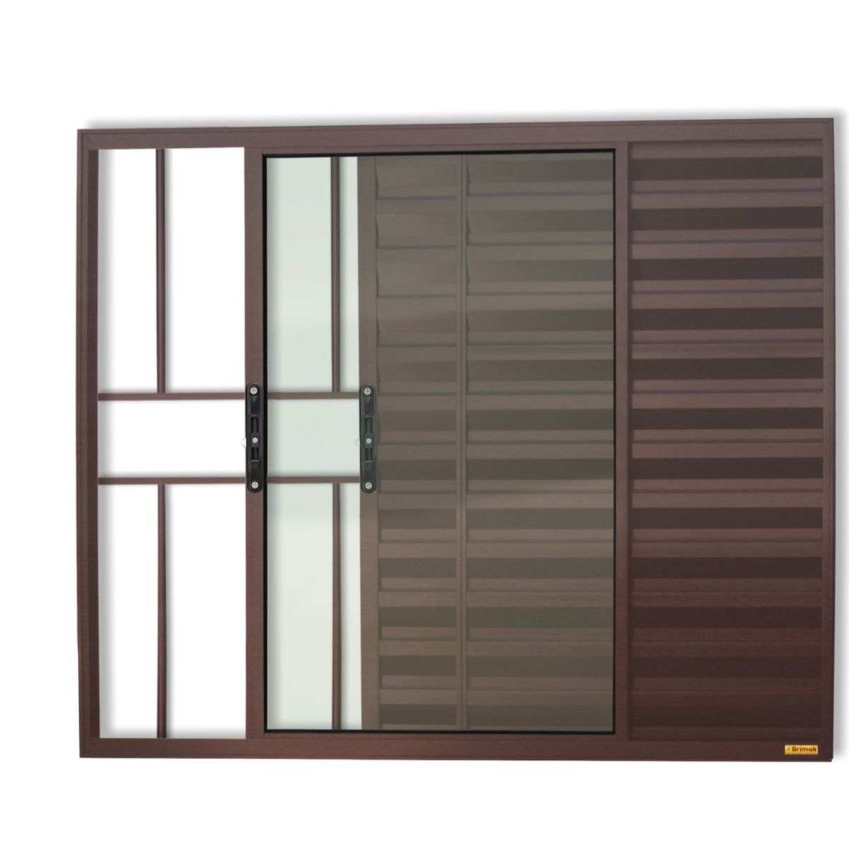 Janela Veneziana Alumínio Corten 3 Folhas Com Grade Esquerda 100x150x8cm Confort, marca Brimak - Foto Principal