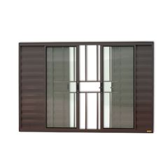 Janela Veneziana Alumínio Corten 6 Folhas Com Grade Central 100x150x8cm Confort