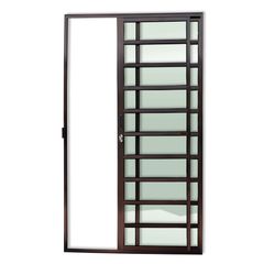 Porta de Correr com Travessa Alumínio Corten 2 Folhas Esquerda 210x120x7,8cm Super 25