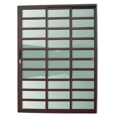 Porta de Correr com Travessa Alumínio Corten 3 Folhas Esquerda 210x180x11,5cm Super 25