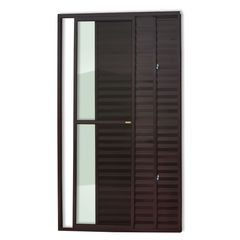 Porta Balcão Veneziana de Correr Sem Fechadura Alumínio Corten 3 Folhas Esquerda 210x120x11,5cm Super 25