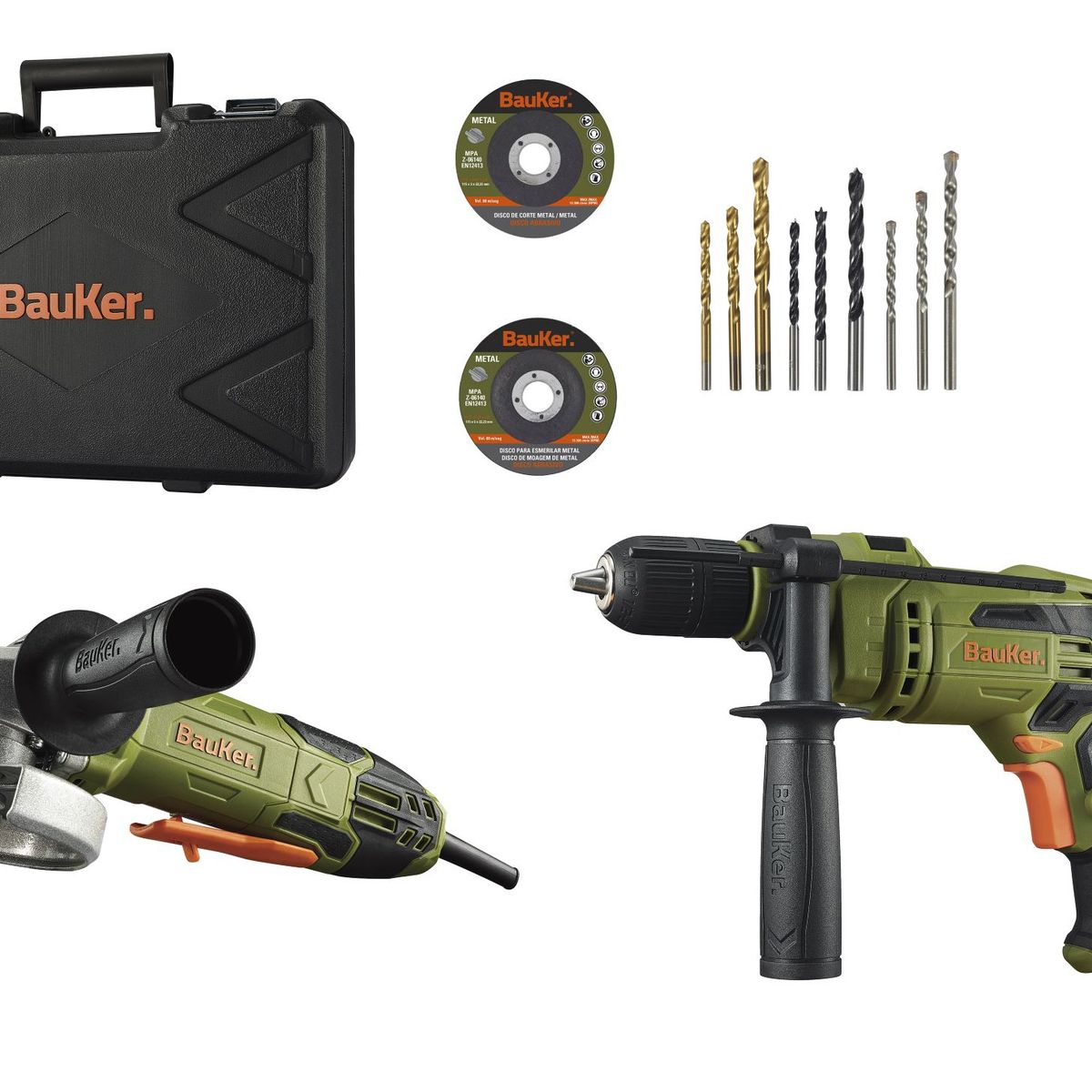 Kit Furadeira 1/2" 650W Esm Ang 4.1/2"820W Bkr, marca Bauker - Foto Principal