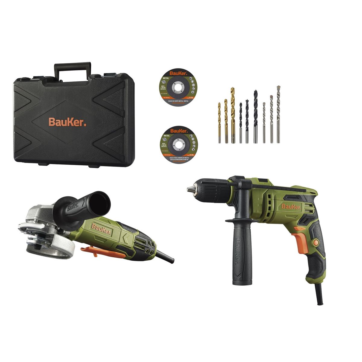 Kit Furadeira 1/2" 650W Esm Ang 4.1/2"820W Bkr, marca Bauker - Foto Principal
