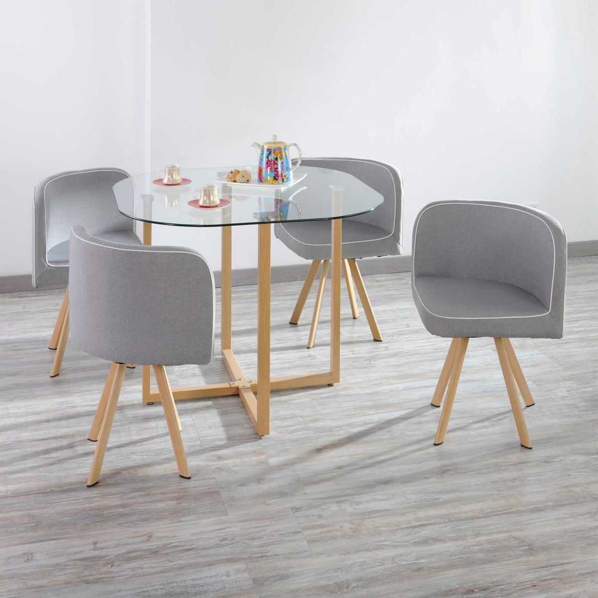 Conjunto Mesa de Jantar Pizza Cinza Graph 4 Cadeiras Just Home Collection, marca Just Home Collection - Foto Principal