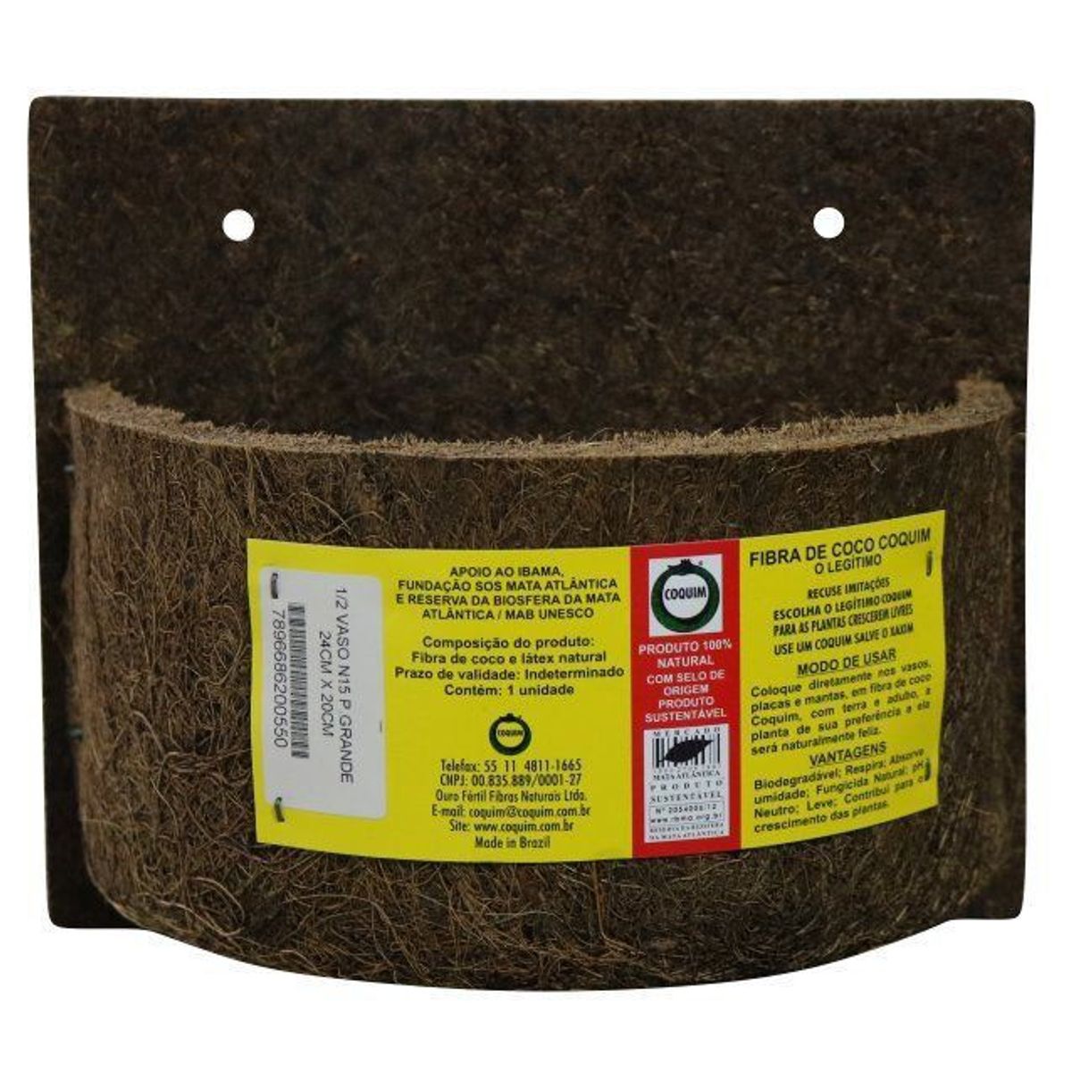 Vaso Pendente Fibra de Coco Parede Grande 20x12x24cm Coquim, marca Coquim - Foto Principal