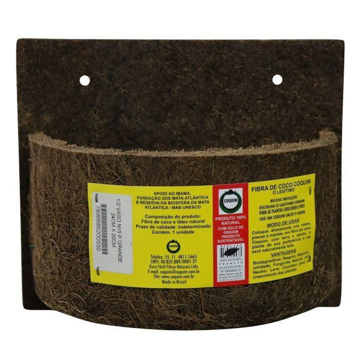 Vaso Pendente Fibra de Coco Parede Grande 20x12x24cm Coquim, marca Coquim - Foto Principal