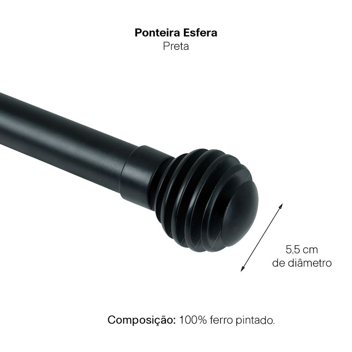 Kit de Varão Extensível Esfera 160 a 300cm 28mm Preto, marca Evolux - Foto 2