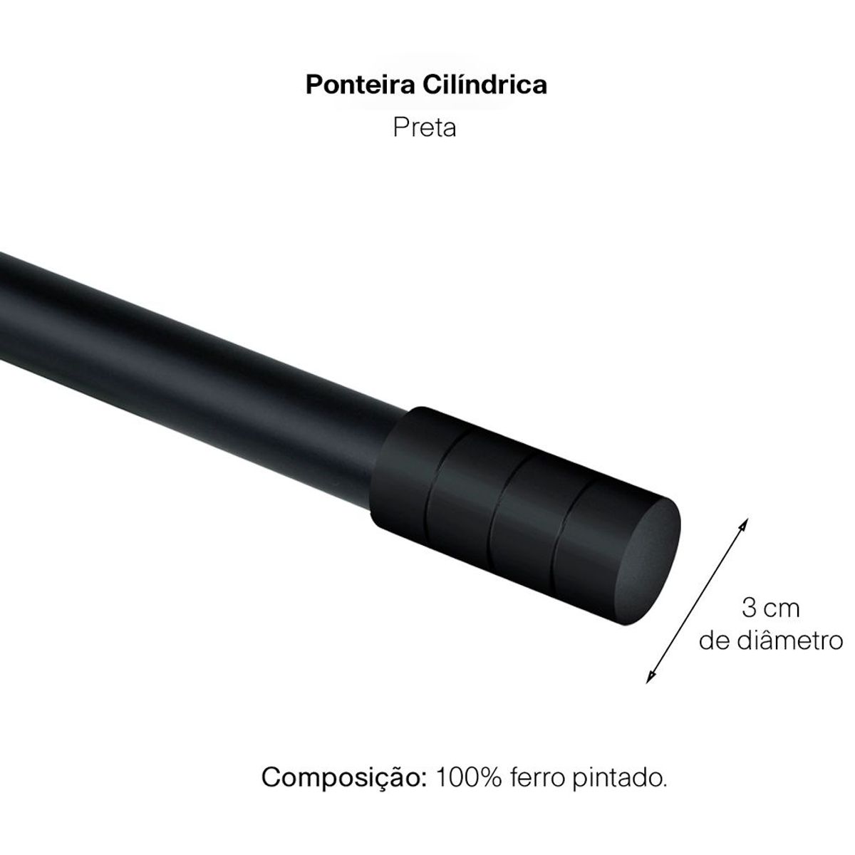 Kit de Varão Extensível Cilíndrica 160 a 300cm 28mm Preto, marca Evolux - Foto 2