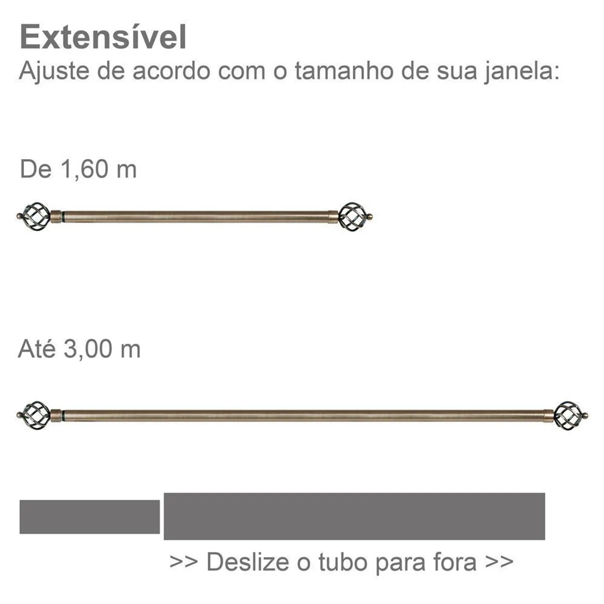 Kit de Varão Extensível Coroa 160 a 300cm 28mm Ouro Velho, marca Conthey - Foto 2
