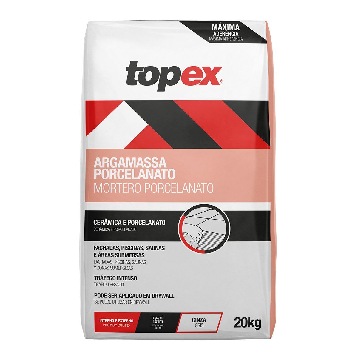 Argamassa Porcelanato Interno e Externo Cinza 20kg Topex, marca Topex - Foto Principal
