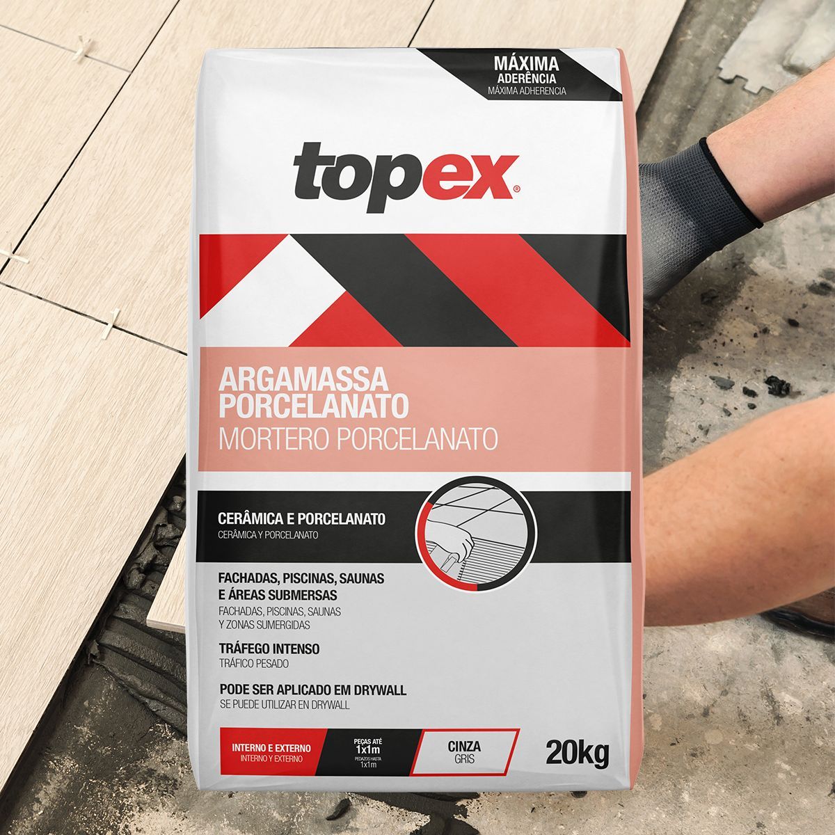 Argamassa Porcelanato Interno e Externo Cinza 20kg Topex, marca Topex - Foto 2