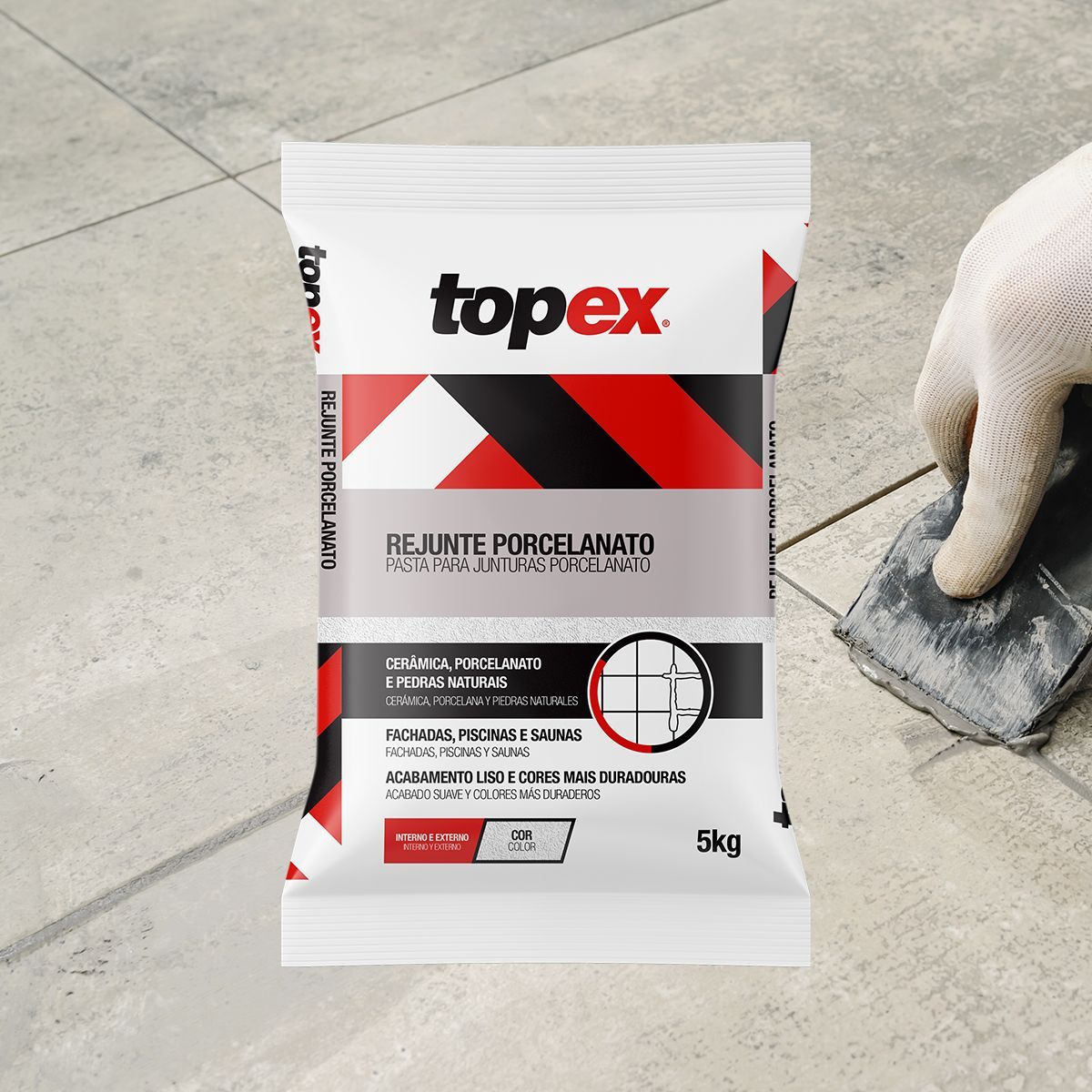 Rejunte Porcelanato Cinza 5Kg Topex, marca Topex - Foto 2