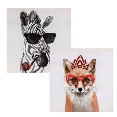 Kit 1 Quadro Canvas Zebra Homy + 1 Quadro Canvas Raposa Homy