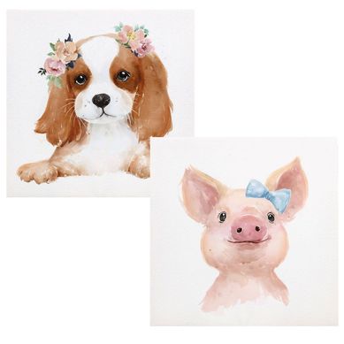 Kit 1 Quadro Canvas Cachorro 3 Homy + 1 Quadro Canvas Porco Homy
