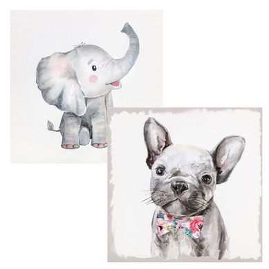 Kit 1 Quadro Canvas Elefante Homy + 1 Quadro Canvas Cachorro Homy