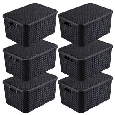 Combo 6 Caixa Rattan 15 Litros Preto