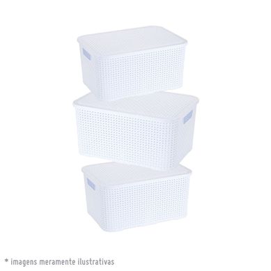 Combo com 3 Caixas Rattan Brancas 3,5L, 7L e 15L