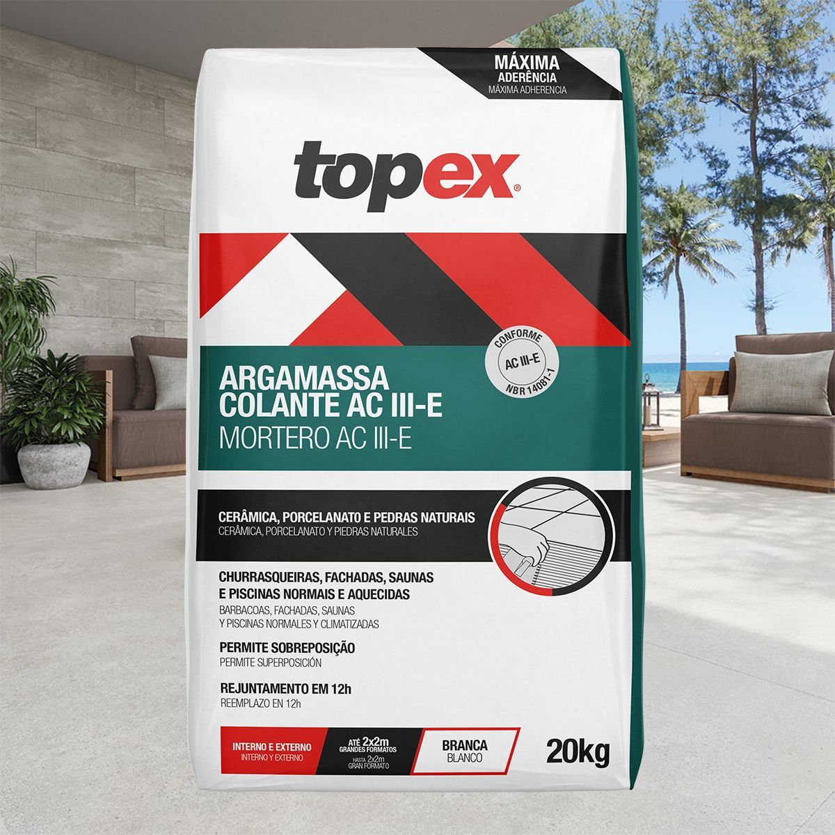 Argamassa ACIII Grandes Formatos Branco 20kg Topex, marca Topex - Foto 2