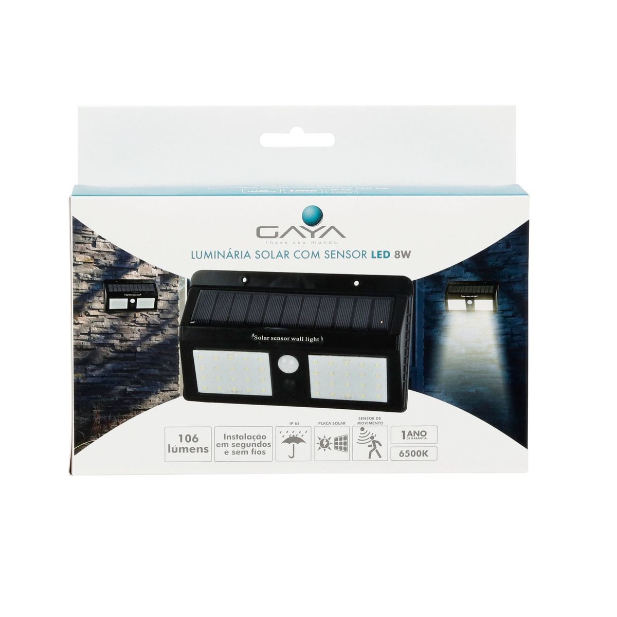Luminária Solar Led com Sensor 6500K 8W Gaya, marca Gaya - Foto 2