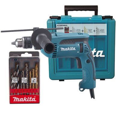 Furadeira de Impacto 13mm 760W com kit 9 Brocas e Maleta Plstica 220V
