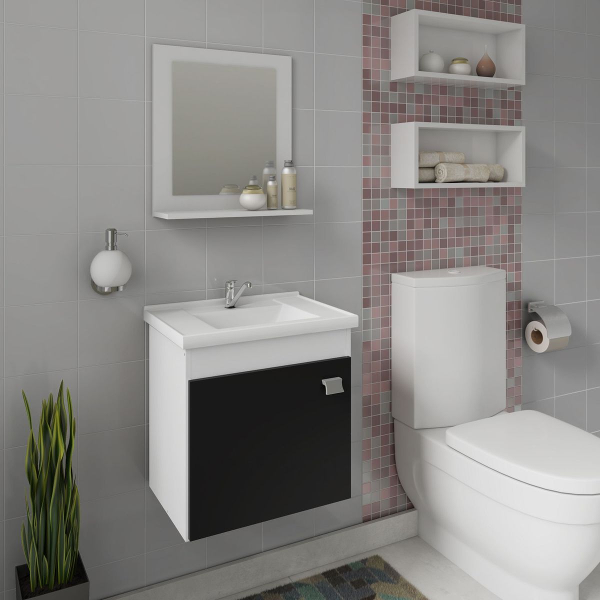 Armário Iris 44cm com Espelheira Branco/Preto MGM, marca Mgm - Foto 2