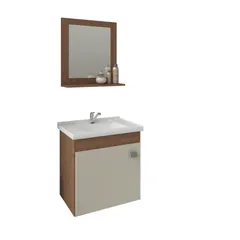 Armário Iris 44 Cm C/ Espelheira Amêndoa/Branco