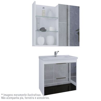 Conjunto para banheiro, Armario Bromelia 59Cm com porta de vidro e Espelheira Jasmim 60Cm, Branco