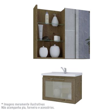 Conjunto para banheiro, Armario Hibisco 59Cm com porta de vidro e Espelheira Jasmim 60Cm, Amendoa