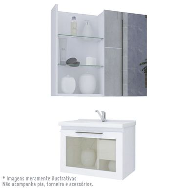 Conjunto para banheiro, Armario Hibisco 59Cm com porta de vidro e Espelheira Jasmim 60Cm, Branco