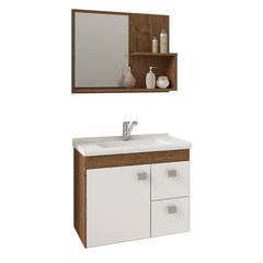 Gabinete para Banheiro com Espelho Hortência 55cm Branco/amêndoa Mgm
