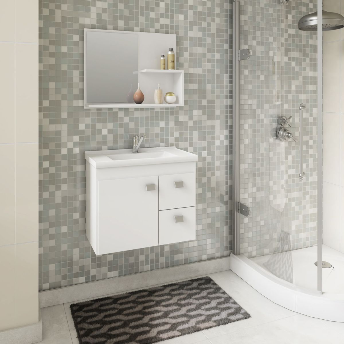Armário Hortência 55cm com Espelheira Branco MGM, marca Mgm - Foto 2