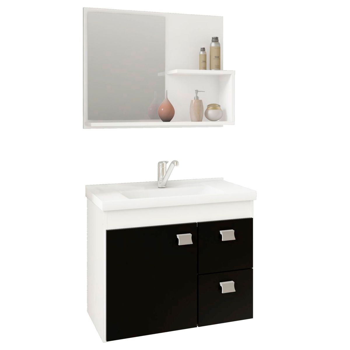 Armário Hortencia 55 Cm C/Espelheira Branco/Preto, marca Mgm - Foto Principal