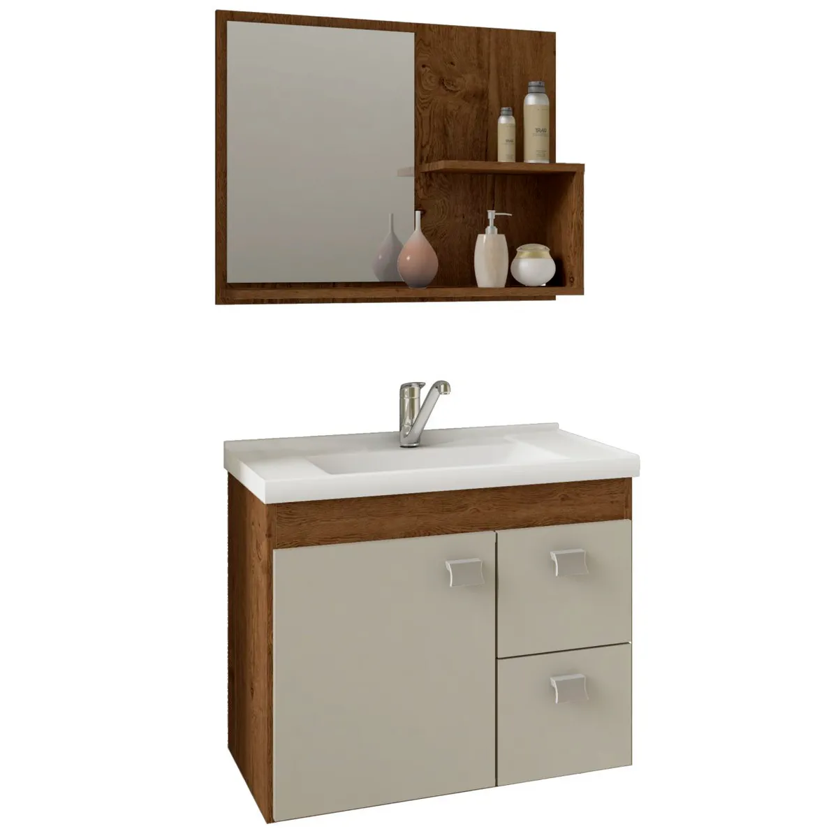 Gabinete para Banheiro com Espelho Hortência 55cm Off White/amêndoa Mgm, marca Mgm - Foto Principal
