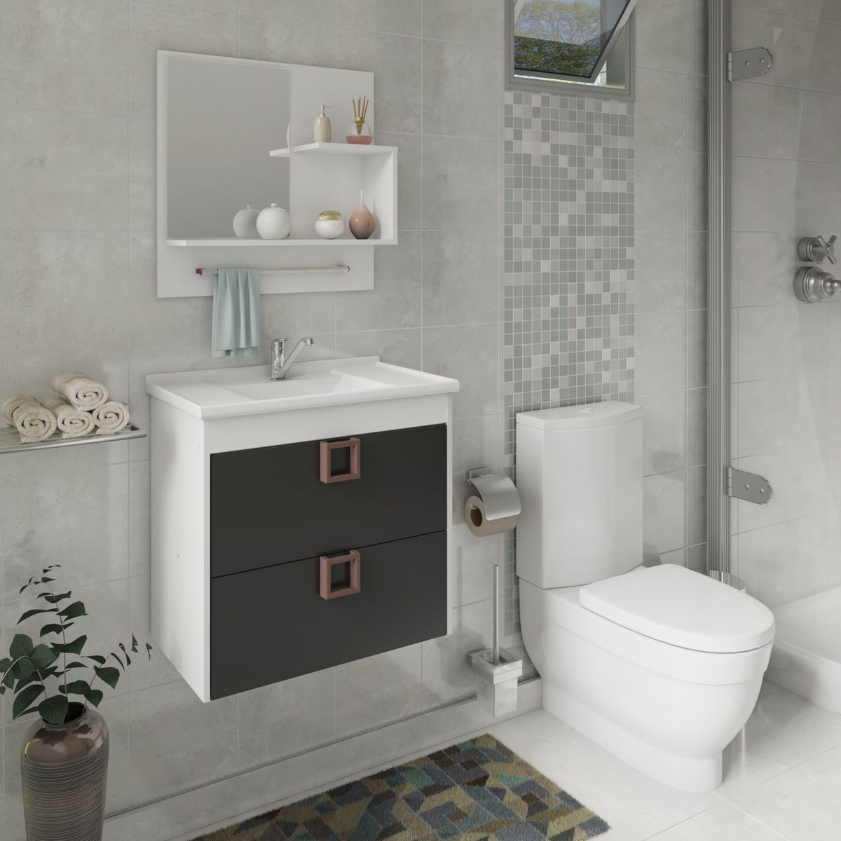 Armário Lírio 59cm com Espelheira Branco/Preto MGM, marca Mgm - Foto 2