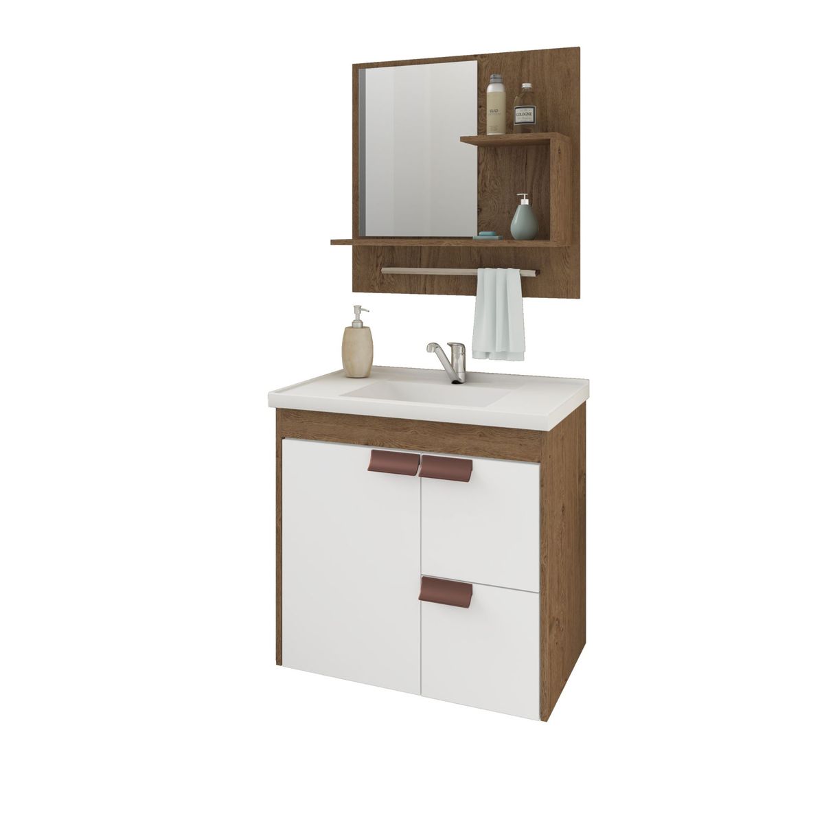 Gabinete para Banheiro com Espelho Tulipa 59cm Amêndoa/branco Mgm, marca Mgm - Foto Principal