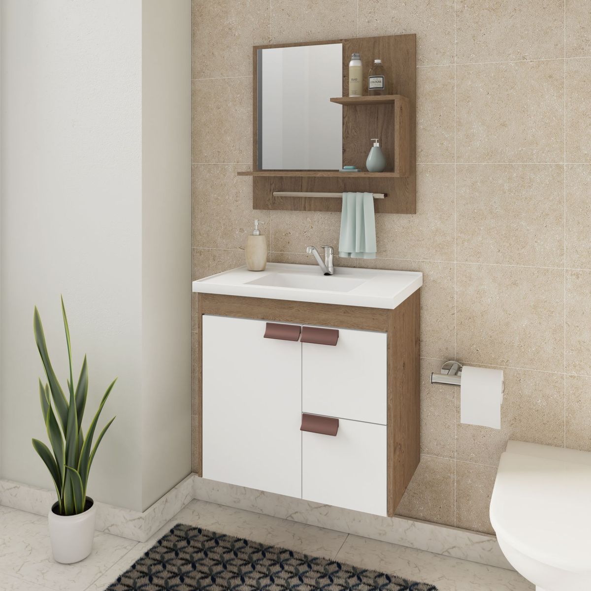 Gabinete para Banheiro com Espelho Tulipa 59cm Amêndoa/branco Mgm, marca Mgm - Foto 2