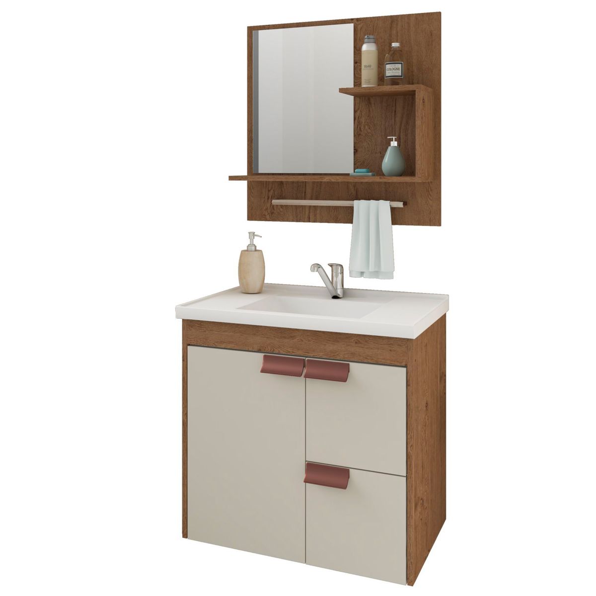 Gabinete para Banheiro com Espelho Tulipa 59cm Amêndoa/off White Mgm, marca Mgm - Foto Principal