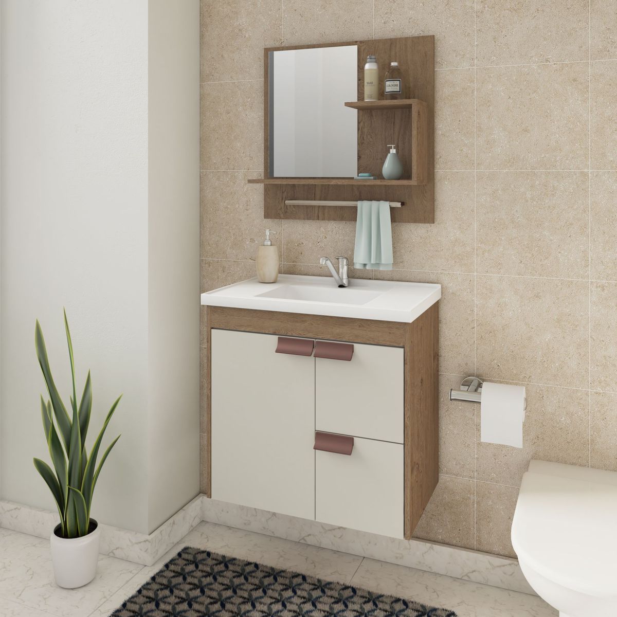 Gabinete para Banheiro com Espelho Tulipa 59cm Amêndoa/off White Mgm, marca Mgm - Foto 2