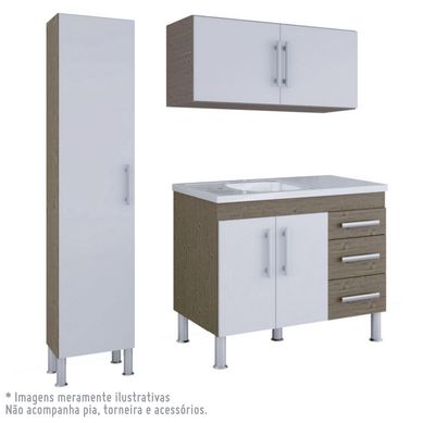 Cozinha Compacta Flex 3 Peas, 136Cm, Amendoa e Branco