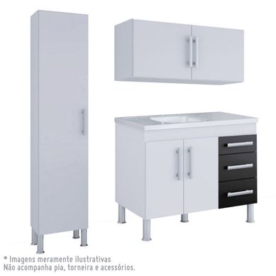 Cozinha Compacta Flex 3 Peas, 136Cm, Branco e Preto