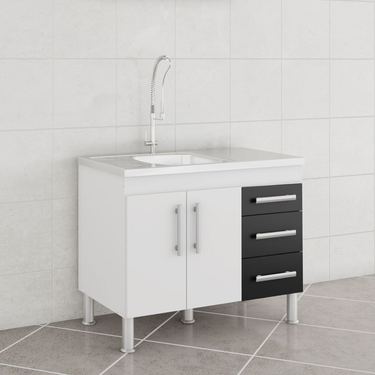 Balcão Cozinha Flex 94 Cm Branco/Preto, marca Mgm - Foto Principal
