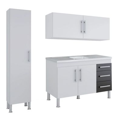 Cozinha Compacta Flex 3 Peas, 156Cm, Branco e Preto