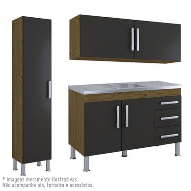 Cozinha Compacta Flex 3 Peas, 156Cm, Amendoa e Titanium