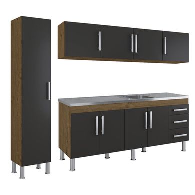Cozinha Compacta Flex 3 Peas, 216Cm, Amendoa e Titanium