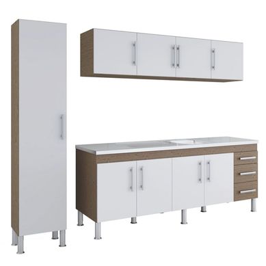 Cozinha Compacta Flex 3 Peas, 236Cm, Amendoa e Branco