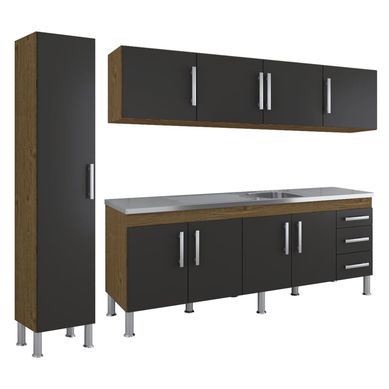 Cozinha Compacta Flex 3 Peas, 236Cm, Amendoa e Titanium