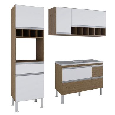 Cozinha Compacta Prisma 3 Peas, 156Cm, Amendoa e Branco