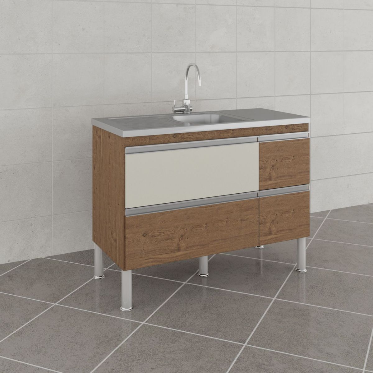 Balcão Cozinha Prisma Px Perfil 1,14 Mt Amêndoa/Off White, marca Mgm - Foto Principal